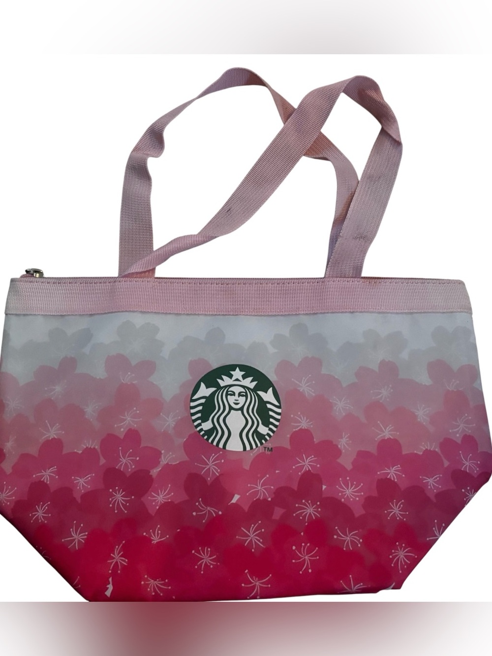 Starbucks Pink Cherry Blossom Floral Insulated Cooler Tote Lunch Bag Zip Top